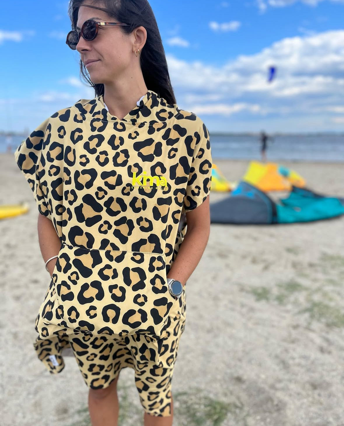 Poncho de surf femme léopard