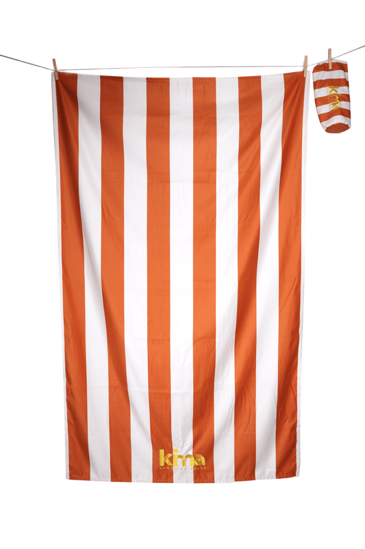 Serviette de plage XXL en microfibres - Rayures Terracotta