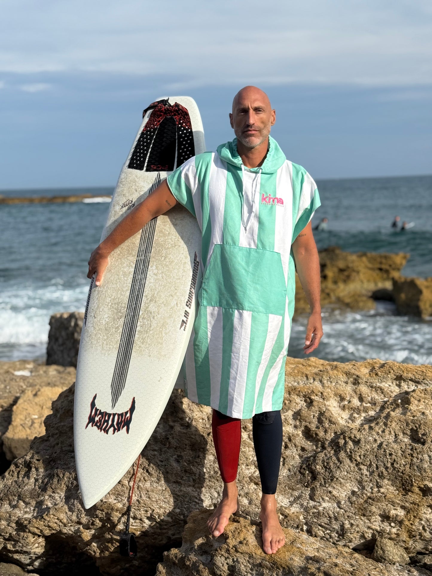 Poncho de surf rayure verte
