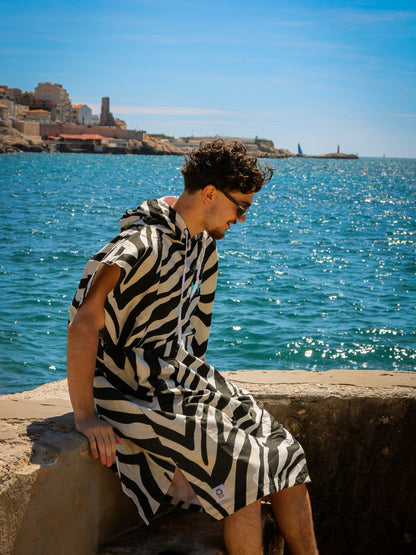 Poncho de Surf en microfibres - Motif Zèbre