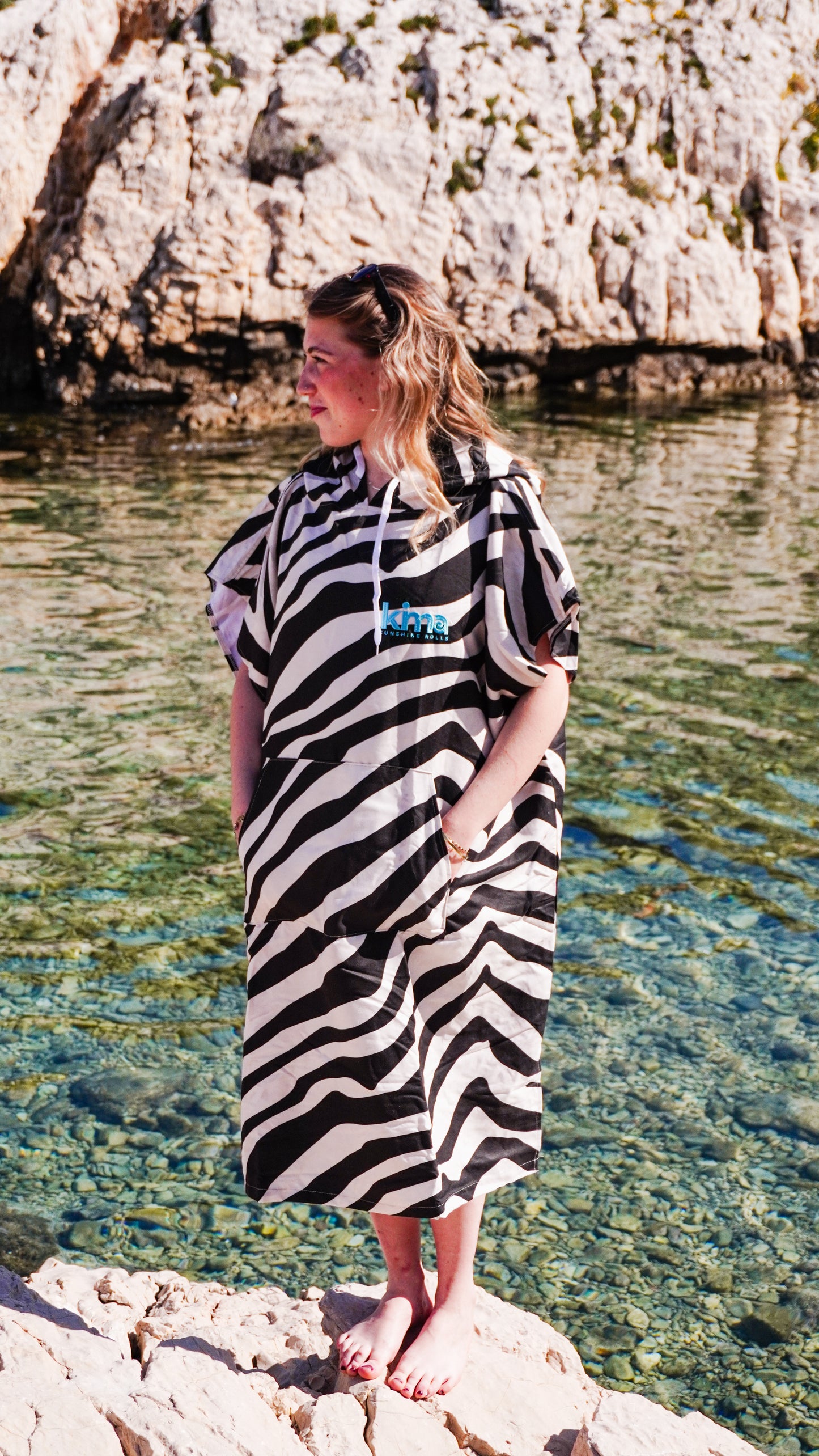 Poncho de Surf en microfibres - Motif Zèbre