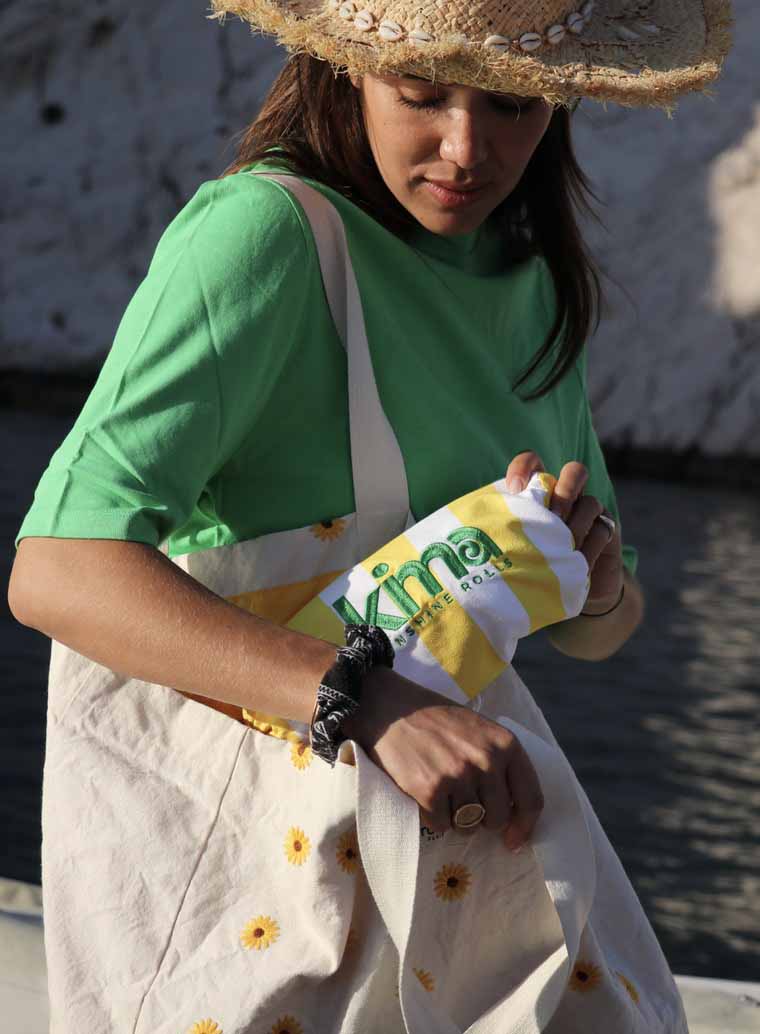 Serviette de plage XXL en microfibres - Rayures Jaune