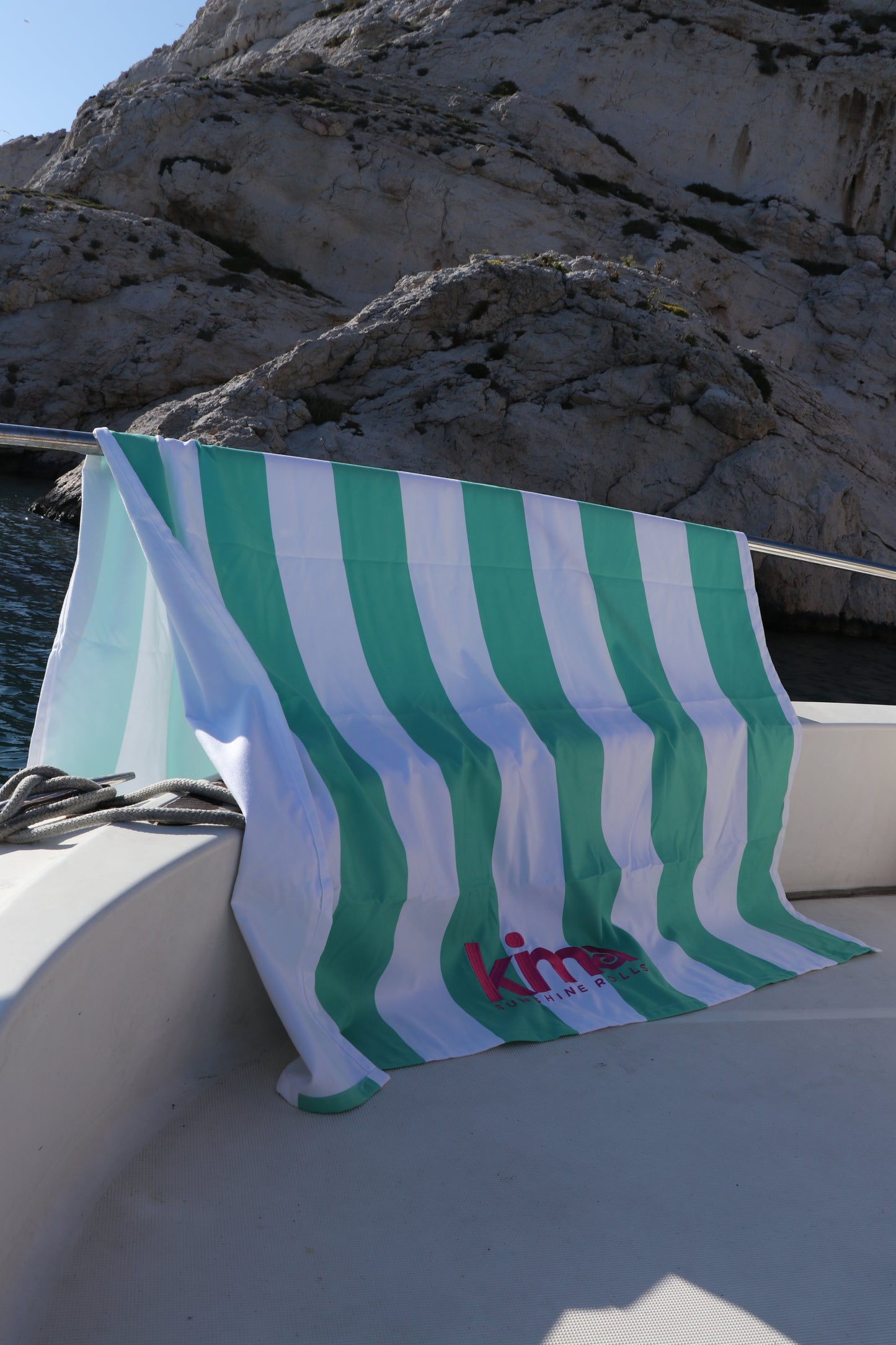 Serviette de plage XXL en microfibres - Rayures Vertes Menthe