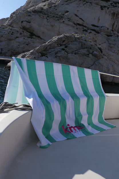 Serviette de plage XXL en microfibres - Rayures Vertes Menthe