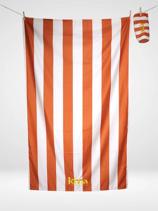Serviette de plage XXL en microfibres - Rayures Terracotta