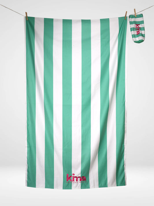 Serviette de plage XXL en microfibres - Rayures Vertes Menthe