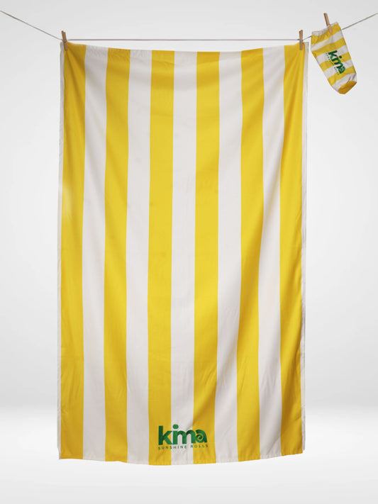 Serviette de plage XXL en microfibres - Rayures Jaune