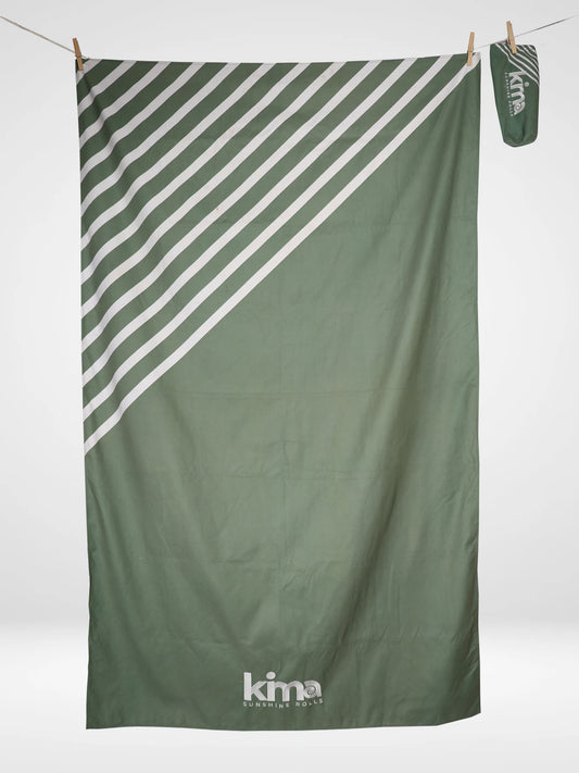 Serviette de plage XXL en microfibres - Rayures Kaki